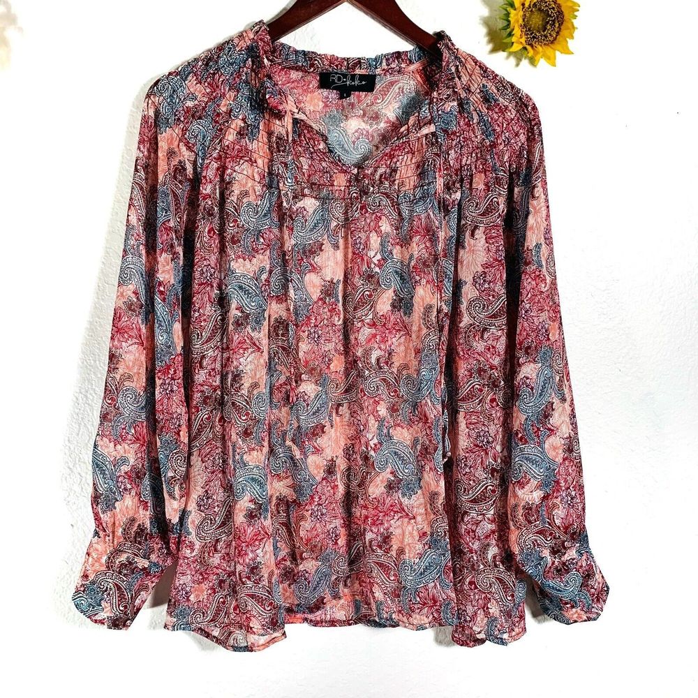 RD & KoKo Paisley Metallic Tinsel Blouse Size Large Women’s